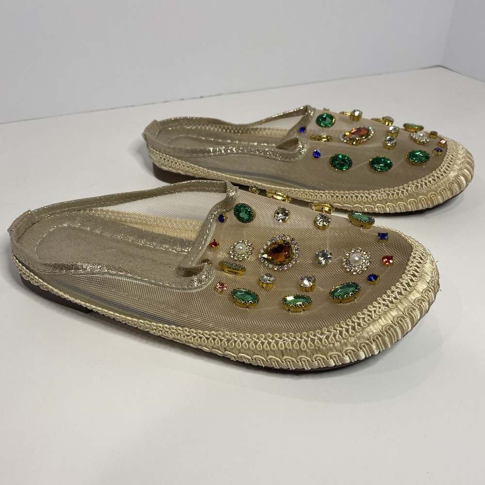 Women's Embellished Slip-On Khussa Jutti Flats Gold Mesh Beaded Shoes 230 (US 6) - Picture 4 of 6